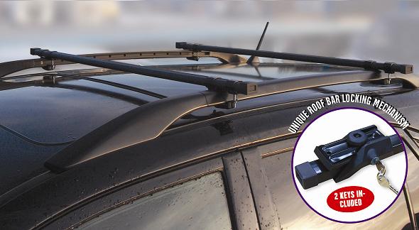 UNIVERSAL LOCKABLE ANTI THEFT CAR ROOF BARS FOR CARS WITH RAILS LOCKING ROOF BAR Enlarged Preview